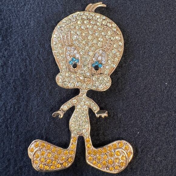 Tweety Bird Pin Rhinestone Crystal Brooch Retired - Picture 1 of 2